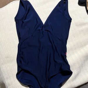 Navy Blue V-neck low back Yumiko Leotard